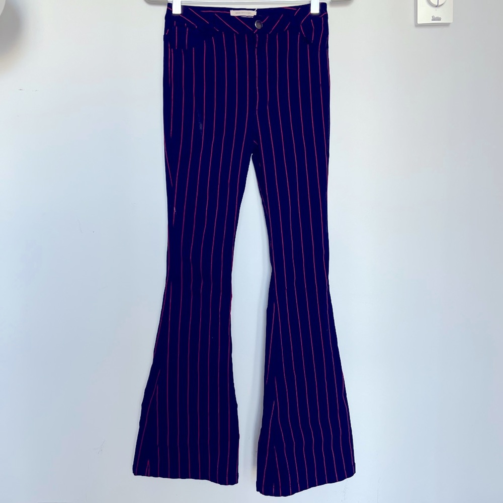 Urban Outfitters Pinstripe Blue & Red Flare Pant